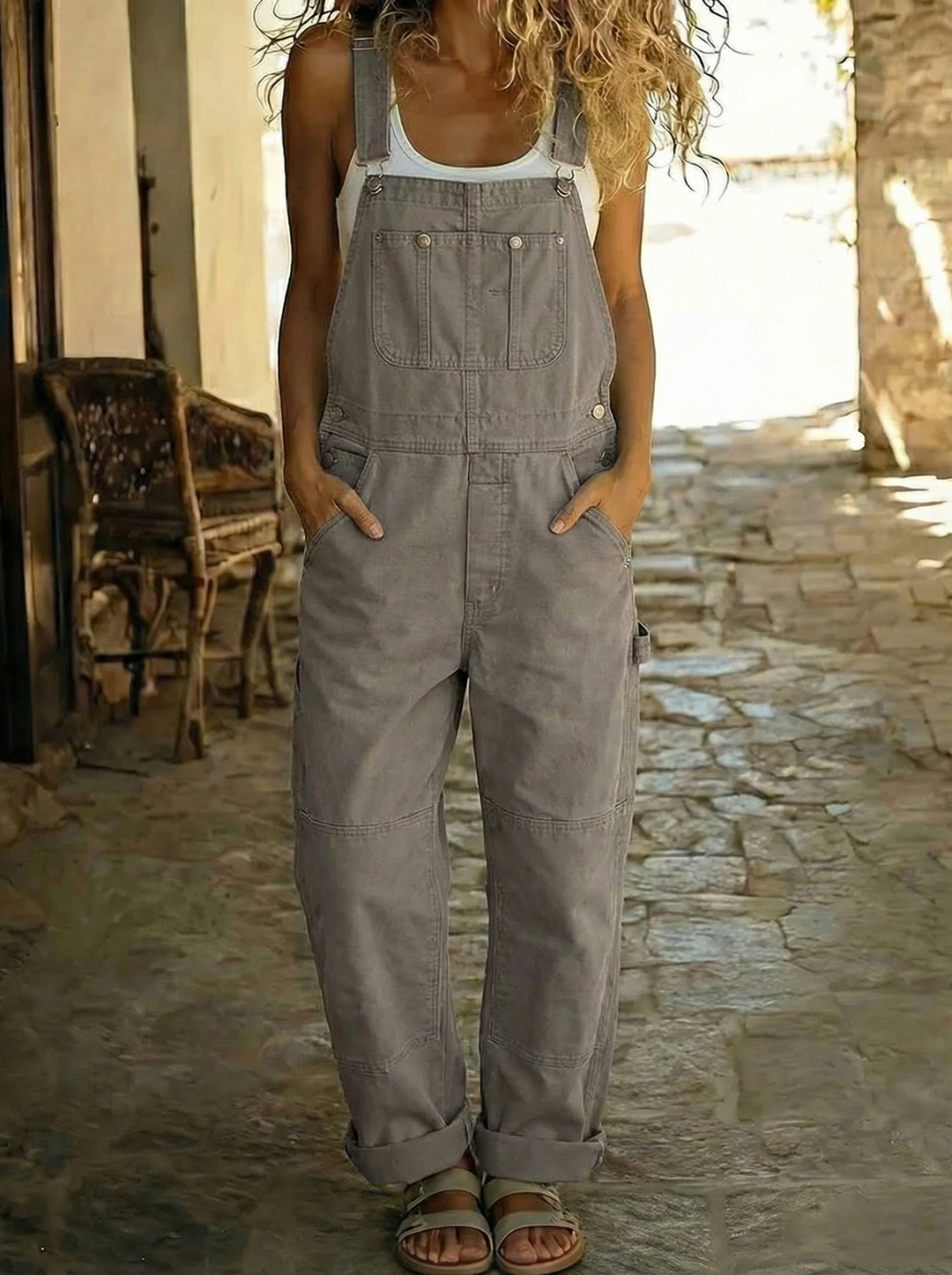 Rose™ - Salopette fluide en coton avec finitions délicates